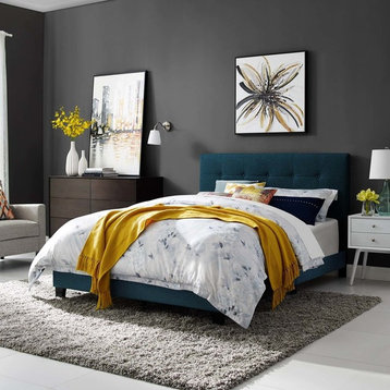 Amira King Upholstered Fabric Bed, Azure