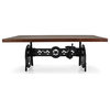 Steampunk Adjustable Dining Table, Iron Crank Base, Provincial Top