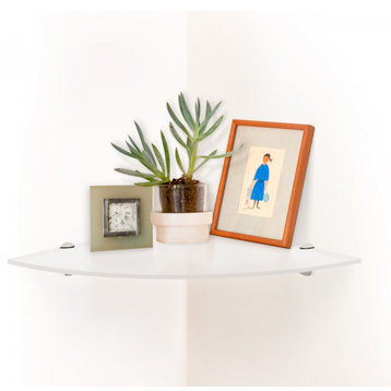 Floating Glass Shelves (Corner) 6x6 inch with Chrome Brackets - White