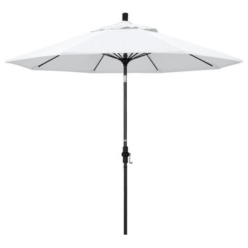 9' Matted Black Collar Tilt Lift Fiberglass Rib Aluminum Umbrella, Olefin, White