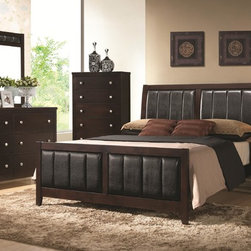 Coaster Carlton Cappuccino Upholstered Queen Bed with Black Vinyl - Panel Beds