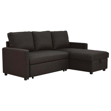 Contemporary Sectional Sleeper Sofa, Black Linen Upholstery & Storage Chaise