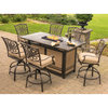 Traditions 7-Piece High-Dining Set With 30,000 BTU Fire Pit Table, Tan/Bronze