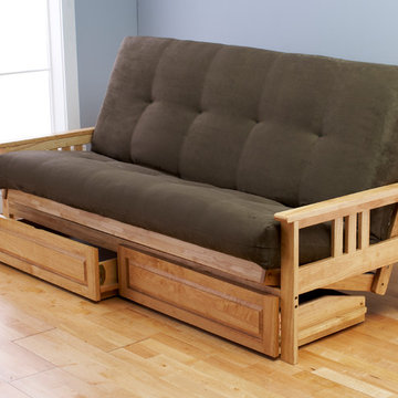 Monterey Natural Frame with Olive Suede Mattress with Storage Drawers