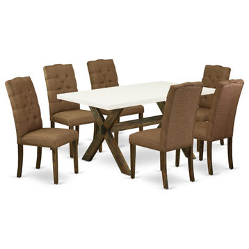 X726El718-7, 7-Piece Set, 6 Chairs and Table Hardwood Frame