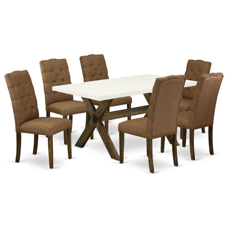 X726El718-7, 7-Piece Set, 6 Chairs and Table Hardwood Frame