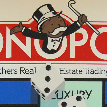 Monopoly Mural and Poker Cards Mural hand painted by Tom Taylor in a Game Room