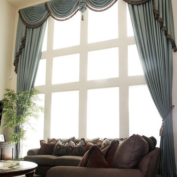 Custom Drapery for 2 Story Living Room