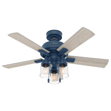 Hunter 44" Hartland Indigo Blue Ceiling Fan With LED Light Kit and Pull Chain