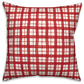 Watercolor Red Plaid 18x18 Spun Poly Pillow