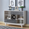 Mid Century Sideboard, Center Wine Rack & Drawers With Distressed Grey Front