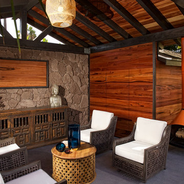 Timber Framed Cabana with Stone Accent Wall