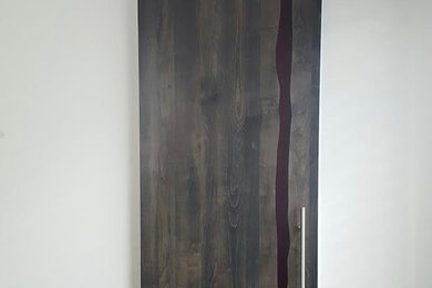Custom stained Maple and red resin barn door