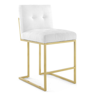 White Fabric Counter Stool, Heidi Giselle Gold Counter Stool, Luxe Glam ...