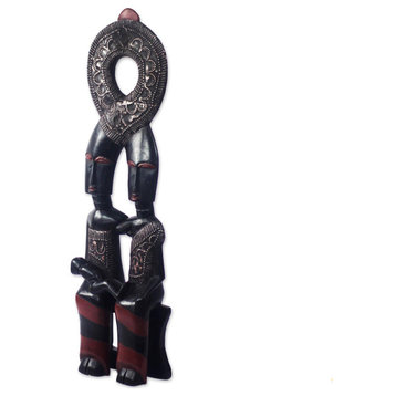 Novica Handmade Connected Lovers Wood And Aluminum Sculpture