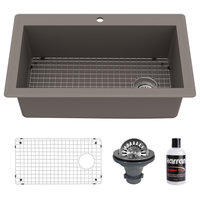 Karran Drop-In Quartz 33" 1-Hole Single Bowl Kitchen Sink Kit, Concrete