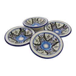 Le Souk Ceramique - Round Stoneware Sauce Dishes, Set of 4, Tibarine Design - Serving Dishes And Platters