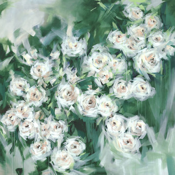 "White Blossoms" Framed Gallery Wrapped Giclee Print On Canvas With Gel Texture