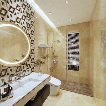 Geometric Inlay Tile Accent Wall & Floating Vanity Unit