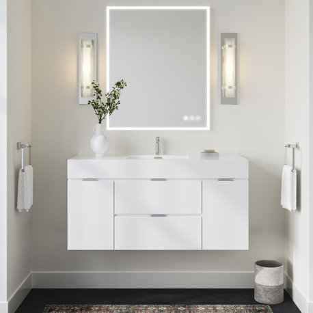 Bliss Bath Vanity, High Gloss White, 48", Single Sink, Wall Mount