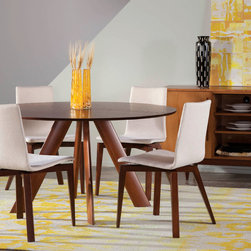 Eden Round Maple Dining Table with Strata Texture Top in Walnut Finish Wood - Products