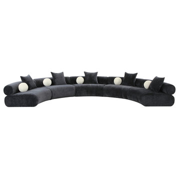 Simpson Dark Grey Fabric Curved Modular Sectional Sofa With Throw Pillows