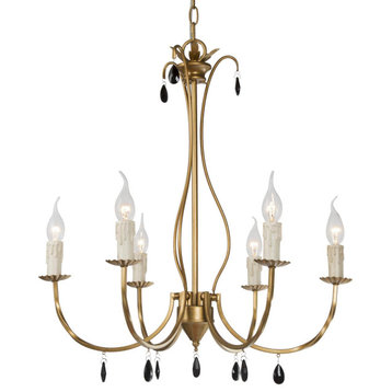 Modern 6- Light Rose Gold Candle Chandeliers With Black Crystal