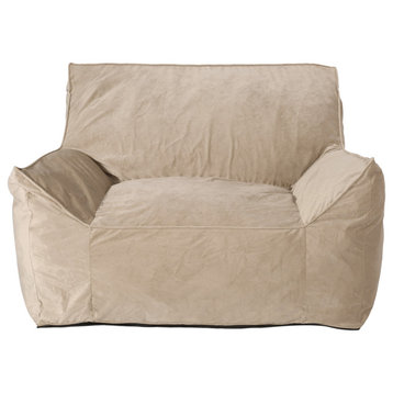 Ehlen Modern Velveteen Bean Bag Chair with Armrests, Taupe + White