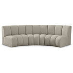 Meridian Furniture - Infinity Black Boucle Fabric Upholstered Arc Shaped Modular Sectional, Brown, 3-Piece, Arc-Shaped - Mix and match this Infinity boucle fabric modular chair with other items in the Infinity collection to find the best possible seating solution for your gang. Rich taupe boucle fabric feels welcoming and soft to the skin, so you stay seated comfortably for the big game or while watching your favorite programs. Deep channel tufting adds to the longevity and durability of this modular chair while giving it texture.