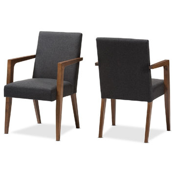 Set of 2 Mid Century Accent Chair, Dark Gray Polyester Seat With Wooden Arms