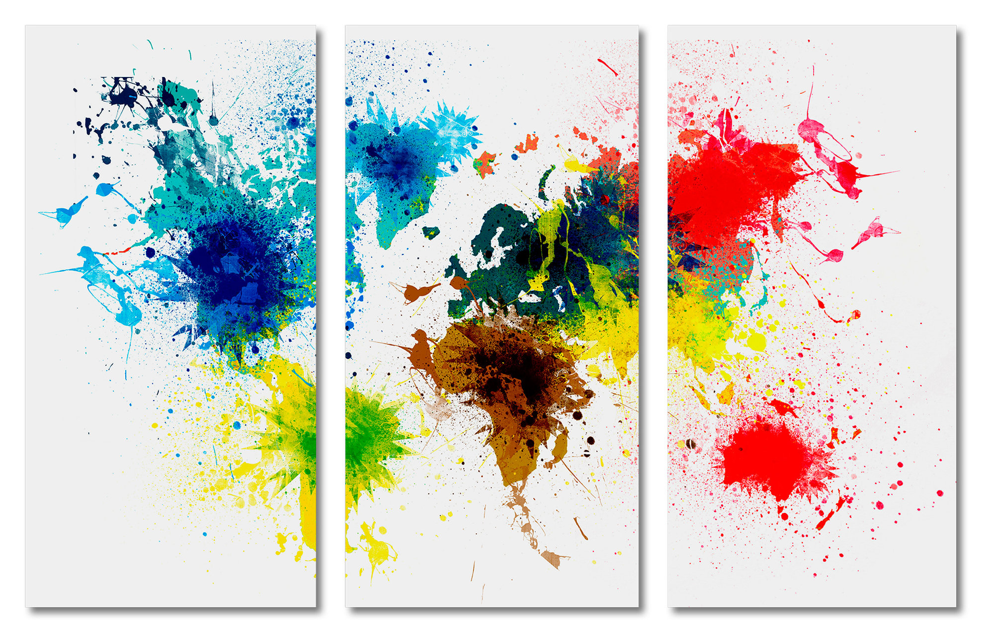 Colorful World Map Canvas Print 3 Panel Split, Triptych Wall Art, 24x16 ...