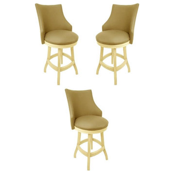 Home Square 26" Swivel Wood Counter Stool in Tan & Beige - Set of 3