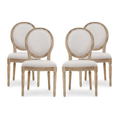 Jerome French Country Dining Chairs, Set of 4, Beige/Natural, Fabric, Rubberwood