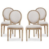 Jerome French Country Dining Chairs, Set of 4, Beige/Natural, Fabric, Rubberwood