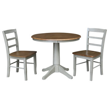36" Round Top Pedestal Dining Table with 2 Madrid Ladderback Chairs