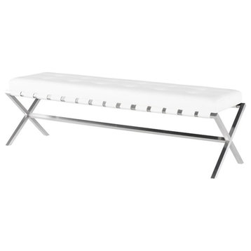 Nuevo Auguste 59" Faux Leather Tufted Bench in White