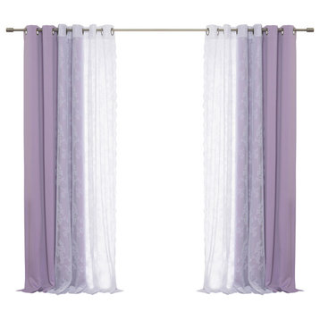 Rose Sheers and Blackout Curtains, Lavender, 52"x96"