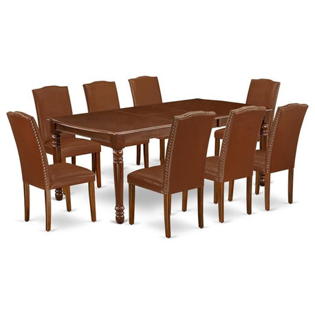 East West Furniture Dover 9-piece Wood Dining Room Table Set in Mahogany