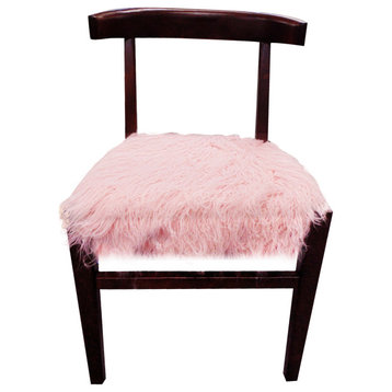 Moti Upholstery Aaron 21" Mid-Century Faux Fur & Solid Wood Accent Chair in Pink