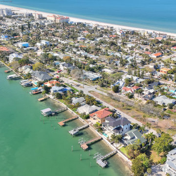 Aerial View of Bayfront Homes and Beach