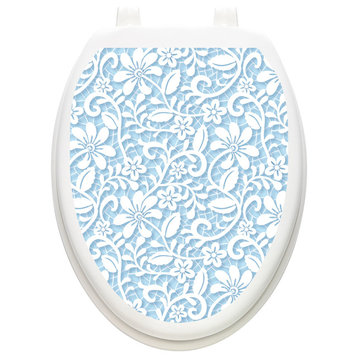 Lovely Lace Blue Toilet Tattoos Seat Cover, Vinyl Lid Decal, Bathroom Décor , Elongated