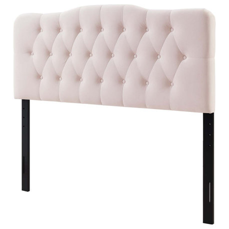 Contemporary Modern Bedroom King Size Tufted Headboard, Velvet Fabric, Pink