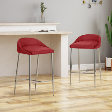 GDF Studio Fanny Modern Upholstered Bar Stools With Chrome Iron Legs, Set of 2, Red
