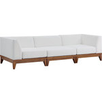 Meridian Furniture - Rio Water Resistant Fabric  Patio 3-Piece Modular Sofa, Off White - Build the seating group you need for your outdoor entertaining area with one or more selections from the Rio collection including this Rio outdoor off-white water resistant modular sofa. A solid acacia wood frame provides sturdy dependability for this sofa, ensuring its long-lasting performance and impeccable beauty. The plump cushions are encased in resilient water resistant fabric to keep them looking luxuriously beautiful for seasons to come. Attach other units in the collection to this sofa with convenient latches.