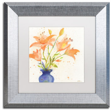 Sheila Golden 'Tiger Lily Bouquet' Art, Silver Frame, 11"x11", White Matte