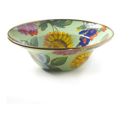 Flower Market Enamel Breakfast Bowl - Green | MacKenzie-Childs - Dining Bowls