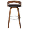 Mahan 30" Barstool, Walnut Wood Finish With Brown Faux Leather