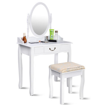 Costway Vanity Table Jewelry Makeup Desk Bench Dresser w/ Stool Drawer bathroom