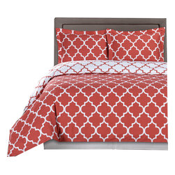 Royal Tradition - Meridian 100% Cotton Duvet Cover Set, Coral and White, Twin/Twin Xl - Duvet Covers And Duvet Sets