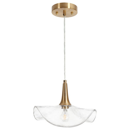 LNC Vitzthum 11" Wave Shaped Glass Pendant Light, Brass, Modern Style